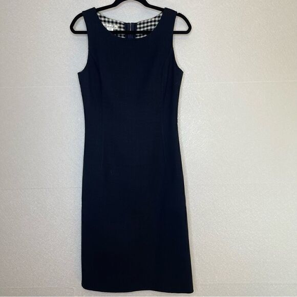 𝅺oscar De La Renta Navy Blue Wool Sheath Dress 4 - Picture 1 of 4